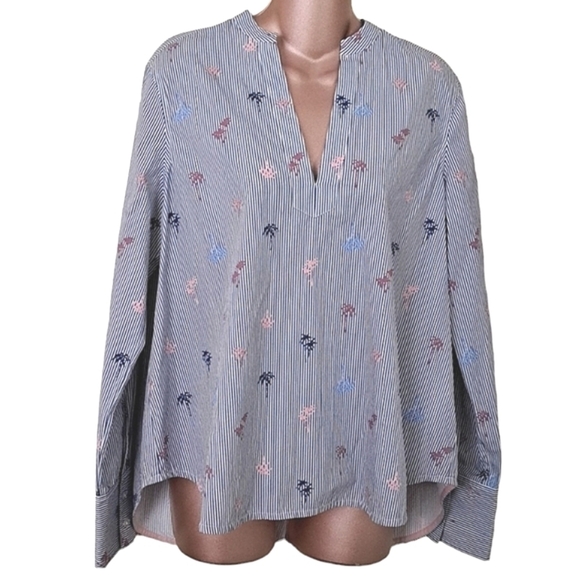 Bonobos Blue Palm Party Stripe Pegasus Pullover Shirt Blouse Size Medium - Picture 1 of 9